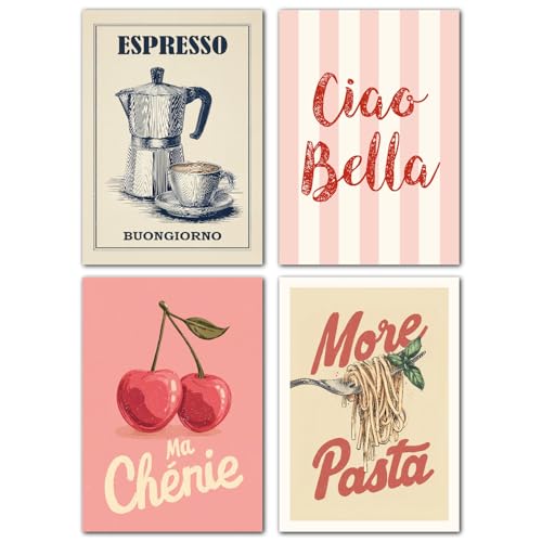 LAVEMA Lot de posters A4 (21 x 30 cm) - Décoration murale vintage pour cuisine et salle à manger - Style italien - Élégante décoration de cuisine -...