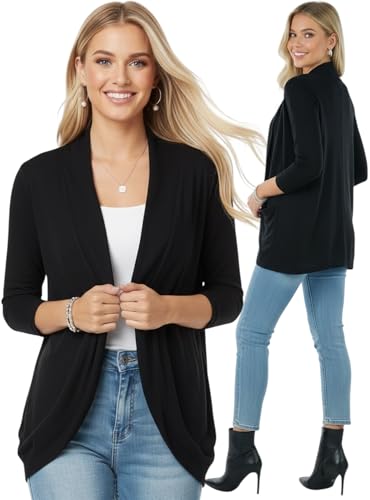 Image of ToBeInStyle Womens Open Front Long Sleeve Lightweight Asymmetrical Draped Cardigan with Side Pockets