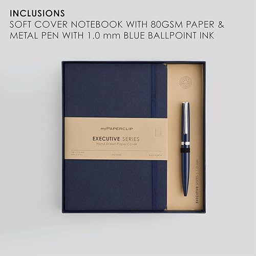 Image of myPAPERCLIP Executive Series A5 Diary & Pen Gift Set | Includes Classic Ball Pen & Softcover Notebook | 192 Pages, 80 GSM | Ideal Corporate, Office & Personal Gift | Blue