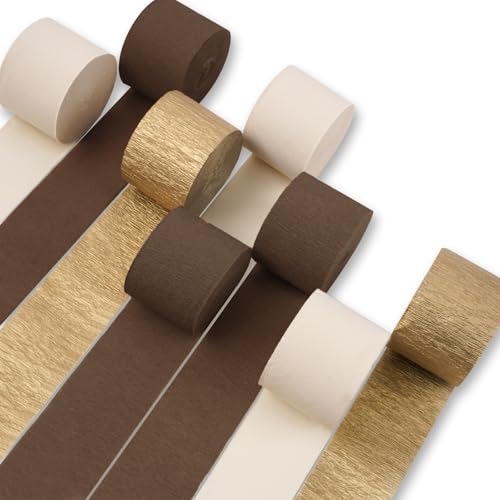 Image of PartyWoo Crepe Paper Streamers 8 Rolls 656ft, Pack of Brown, Gold, Sand White Party Streamers, Crepe Paper for Birthday Decorations, Party Decorations, Wedding Decorations (1.8 In x 82 Ft /Roll)