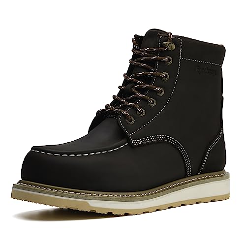 Steel Moc Toe Waterproof Safety Work Boots For Men,Fashion Classic Insulated Industrial Construction Ankle Shoes Dark Brown 6 Inch Footwear