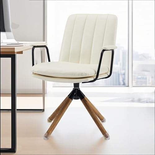 Zouron Kunstleder Schreibtischstuhl Beige Ohne Rollen - Mid Century...