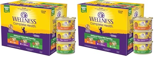 Image of Wellness Complete Health Pate Adult Wet Cat Food,Natural,Protein-Rich,Grain-Free,3 Ounce,(Chicken & Turkey Variety Pack),(Pack of 48)