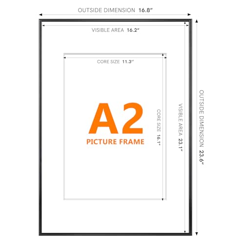 Image of Homso A2 Frame in Black Set of 3, Metal Thin Board Poster Picture Frame with Acrylic Plexiglass for Pictures A2 with Mat or 11.7x16.5 without Mat for Horizontal and Vertical