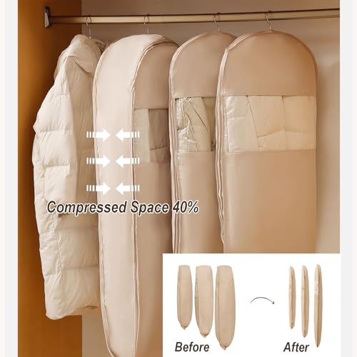 Long Hanging Storage Bags Space Saver Bag for Clothing, Suits and Jackets, Coat, Clothes Protector Compression Bags for Closet Garment Organizers, Reusable & Easy to Use(130 x 58 x 22 cm)3