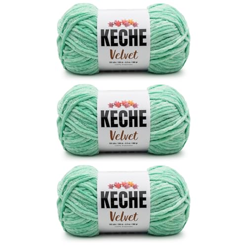 Image of Keche Velvet Yarn for Crocheting, Soft Chenille Bulky Baby Blanket Amigurumi Yarn 3x100 gr (3x132 yds) (3- Skeins) - Mint