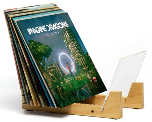 KAIU Rangement Vinyle - Support pour 50 Disques 33 ou 45 tours - Range Vinyle Moderne et Décoratif avec Base en Bois Massif Noir et Cadre en Acrylique Transparent