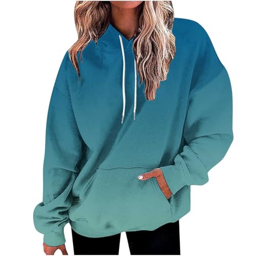 Womens Hoodies Gradient Long Sleeve Drawstring Pullover Tops