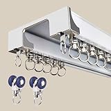 Rail de Rideau Double pour Fenêtre Silencieux, Double Rails de Rideaux en Aluminium, pour Salon, Chambre, Bureau (Blanc,100cm)