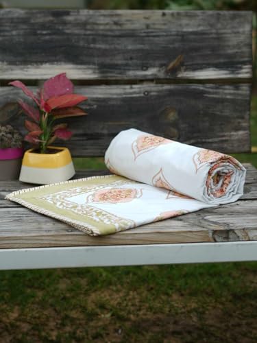 Image of Madhurika Queen Size Quilt | Hand Block Floral Printed | Muslin Dohar - 100% Cotton | 3-Layer Lightweight Reversible Blanket - Soft, Breathable, Travel-Friendly Throw for Home & Bedroom (Peach)