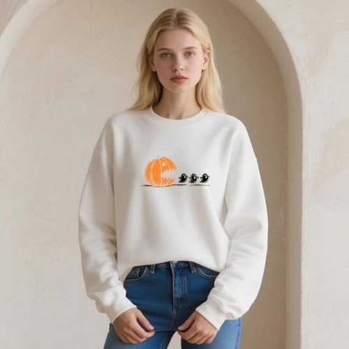 Trendy Halloween Pumpkin Chasing Ghost Sweatshirt Funny Boo Ghost Sweatshirt3