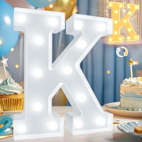 Image of Pooqla LED Marquee Letter Lights, Warm White and Cool White Decorative Lighted Letters, Light Up Alphabet Letters for Boys Girls, Party, Wedding, Bar, Night Light, Birthday Decoration, Letter K