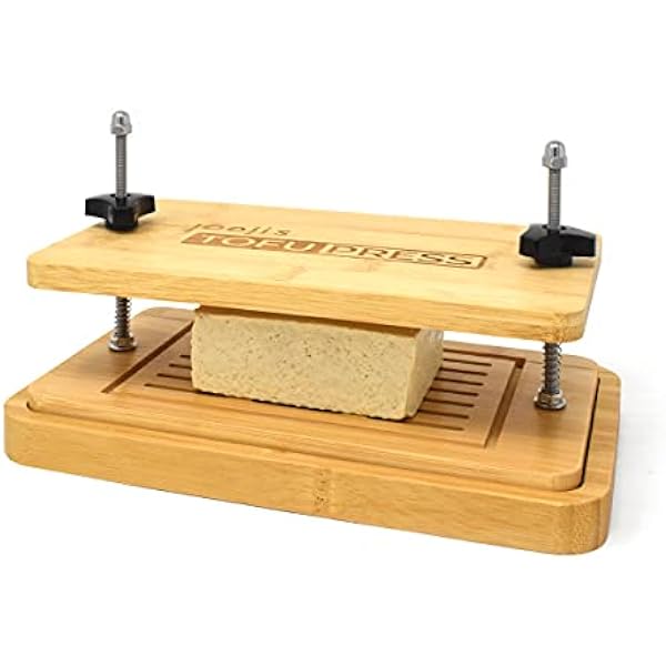 Joeji's Kitchen Tofu Press - bambusowa prasa do Tofu z podstawą - sitko do tofu i ociekaczem - prasa do Tofu - poprawia teksturę i smak