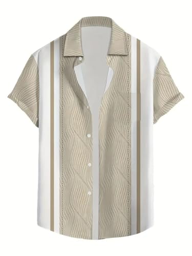 Men's Retro Lapel Striped Loose Short Sleeve Shirt2