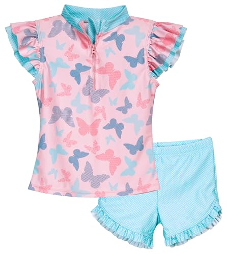 Playshoes Mädchen Zweiteiler Schwimmshirt-Set, Rosa Schmetterlinge, 86-92