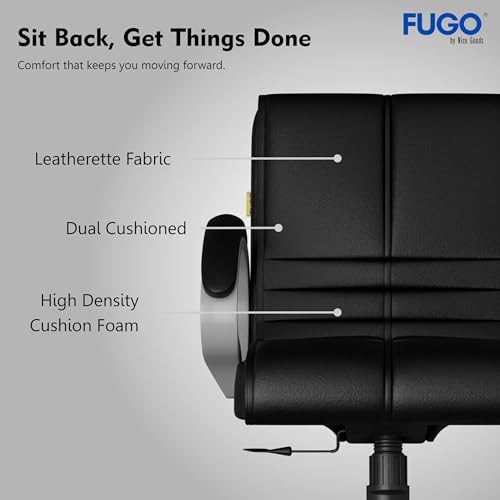 Image of FUGO FG235 with 3 Years Warranty Ergonomic Medium Back Office Chair with Adjustable Height, Cushioned Back&Seat, Tilting Mechanism, Heavy-Duty Metal Base, Perfect for Work, Study and Office (Black)