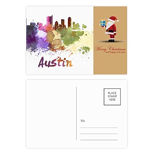 Cartes postales d'Austin America aquarelle Père Noël lot de 20 à offrir pour Noël