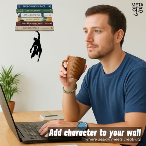 Image of Illusion Bookholder | Wall Mounted Book End | Superhero Bookshelf | Decor for Kids Room, Invisible Metal Book Holder Heavy Duty (Superman)