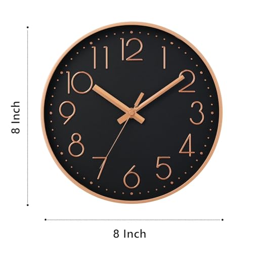 Image of DAXSMY Wall Clock 8 Inch Black Decorative, Battery Operated Silent