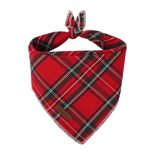 Unique Style Paws Dog Christmas Bandanas 1PC Washable Cotton Triangle Red Plaid Dog Scarfs for Small Medium Large Dogs and Cats