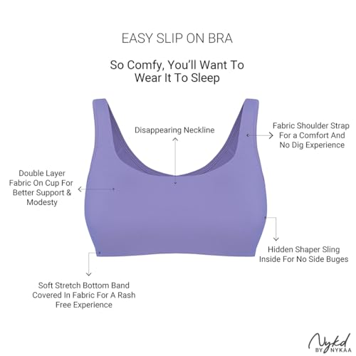 Image of NYKD NYB113 Cotton Non Padded Non Wired Full Coverage Slip On Everyday Bra Wide Straps Gentle Side Lift