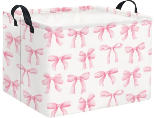 Image of Rectangular Baby Kids Storage Basket for Home Kitchen Girls Cute Toy Storage Bin Organizer Shelf Book Room Decor(Bowknot)