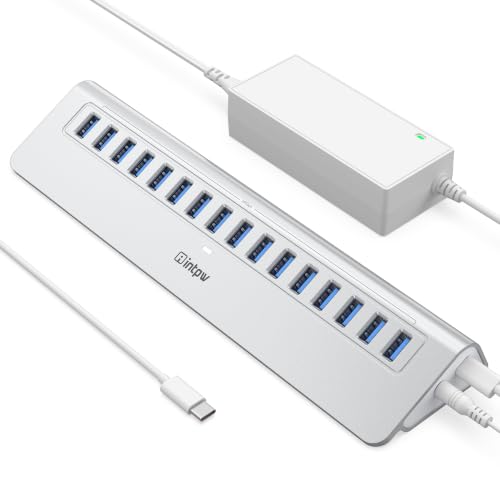 Image of Powered USB Hub 10Gbps, intpw YH16A 16-Port USB 3.2 /USB A Hub (16 x USB-A 3.2), USB Hub Powered with 65W Power Adapter, 3Ft Cable, Aluminum USB Hub for PC /Laptop,Computer, Flash Drive, Printer, Camera