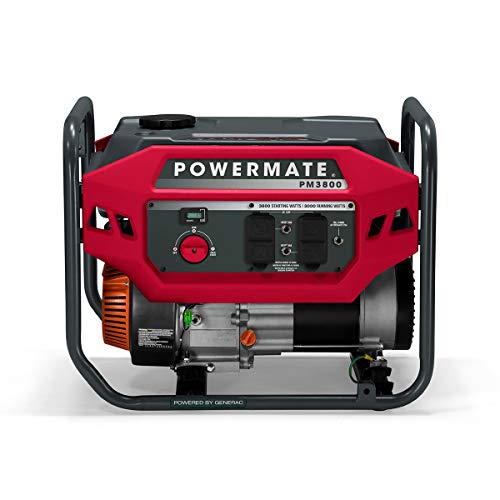 Powermate PM3800 3,800-Watt Gas-Powered Portable Open Frame Generator - Ultra-Quiet Performance - Ideal for Home, Camping, RV and Outdoor Activites - Engine Powered by Generac - 49 State - Red/Black - Image 3