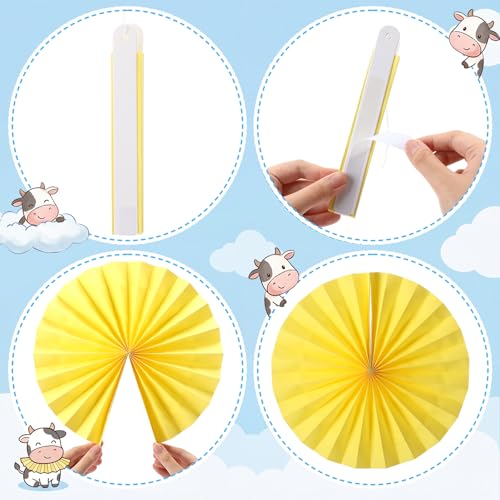 Image of Outus 9 Pcs Cartoon Story Party Paper Fans Blue Sky White Clouds and Cow Print Hanging Decorations Red Yellow Blue Paper Fans Hanging Ceiling Wall Decors for Birthday Baby Shower Party Supplies