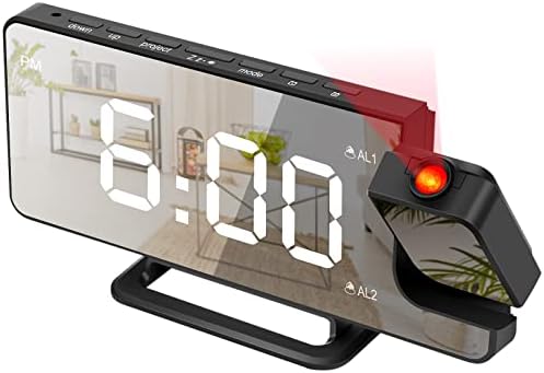 Projection Alarm Clock Mirror Clock Victop Large 7.5" LED Display Dual Alarm with Light Sensing 6 Dimming Mode LED Desk Digital Clock with USB Charger, 12/24Hr, Snooze, Dual Alarm for Bedrooms