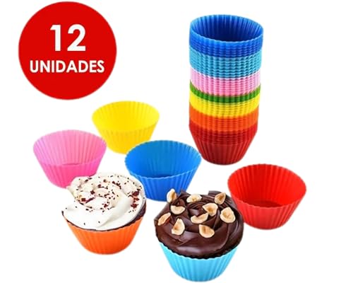 Forminhas de Silicone para Cupcake, Coloridas, Reutilizáveis, Antiaderentes, Kit com 12 Unidades