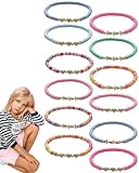 SCJJZ 12 Piezas Pulseras NiñA, Preppy Pulseras Hechas a Mano Arcoíris Pulsera de Disc Bohemio Pulsera Elástica con Cuentas Heishi para Mujer Joyería de Playa de Verano
