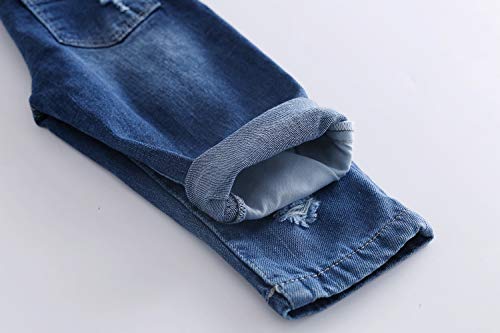 Image of KIDSCOOL Toddler Baby Denim Overalls Ripped Holes Jean Bib Romper Jumpsuit