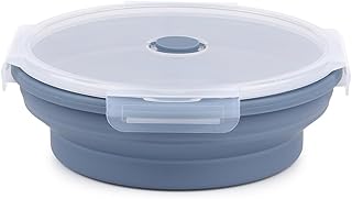 折りたたみ ボウル コップ 800ml 蓋付き 携帯便利 シリコン製 耐熱 多目的 保存容器 弁当箱 軽量 コンパクト キャンプ 弁当 通学 旅行用 食器 (ブルー)