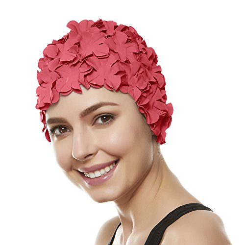 Beemo Floral Petal Ladies Bathing Swim Cap - Coral Pink #TOP2