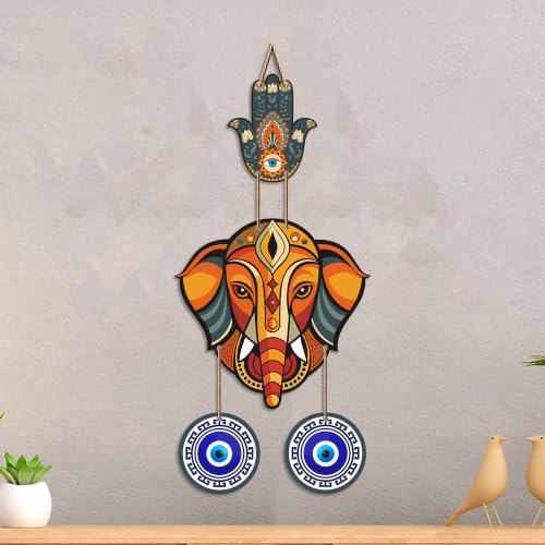 Image of Artvibes Baby Ganesha Evil Eye Wall Hanging for Home Entrance | Nazar Battu MDF Decorative Wall Art | Spiritual Vastu Decor for Living Room | Bedroom | Office | Main Door | Unique Gift (WH 8553N)