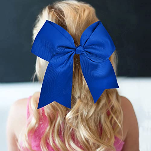 12Pcs 8" Large Cheer Bow Blue Ponytail Holder Elastic Band Hair Ties Hair Bow Accessories For Cheerleading Teen Girls High School College Softball Competition Sports #TOP5
