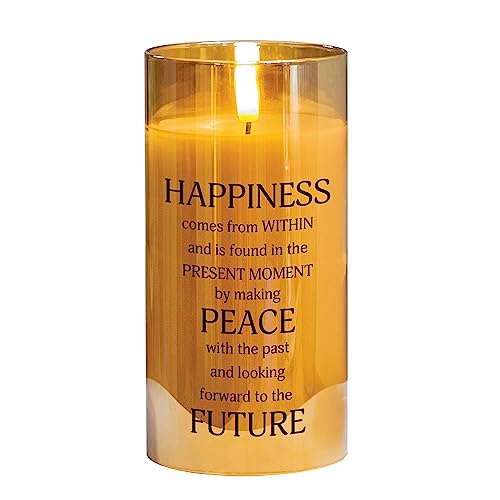 Cottage Garden PGC-06-37GD Happiness Comes from Within Pearlized Gold Tone 6 x 3 Inch Flickering Flame LED Glass Candle