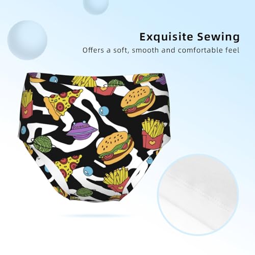 Pizza Hamburger And Food On Zebra Print Girls' Underwear Soft Cotton Little Girls Panties Comfort Briefs3