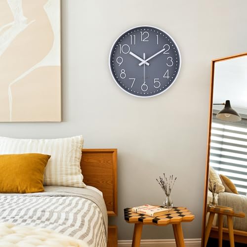 Image of jomparis 13 1 /2 Inches Gray Wall Clock Silent Battery Operated Wall Clock Modern Simple Style Decor Clock
