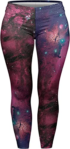 Konluesr Legging d'Halloween pour femme - Legging doux - Pour entraînement, gym, course à pied, squelette, Galaxy Fuchsia, grande taille