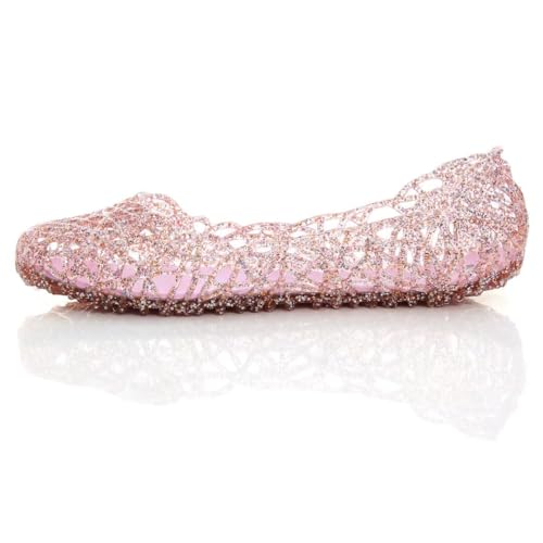 Image of Stunner Women Beach Jelly Shoes Slip On Crystal Summer Hollow Ballet Flats | Summer Cool PVC Breathable Outdoor Indoor Dressy Flat Sandals for Holiday Shopping Spa Swimming Pool