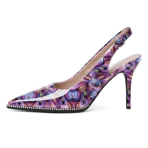 Image of SAMMITOP Women Slingback Heels Stilettos Closed Pointed Toe High Heel Silver Beaded Pumps Comfortable 3.5 Inch High Heels for Women Dressy Shoes