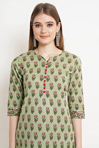 Image of COTLAND Fashions Jaipuri Cotton Straight Kurta and Afghani Salwar (SET) for Women (Bustling Buttons)