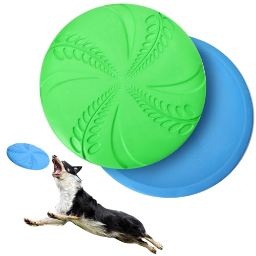 Nobleza Confezione da 2 frisbee in gomma naturale resistente, disco volante per cani, leggero, giocattolo interattivo per addestramento cani, diametro 20 cm, blu e verde