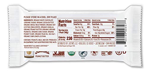 Justin's Organic White Chocolate Peanut Butter Cups, Rainforest Alliance Certified Cocoa, Gluten-Free, Responsibly Sourced, 1.4 Ounce (Pack Of 12) #TOP2