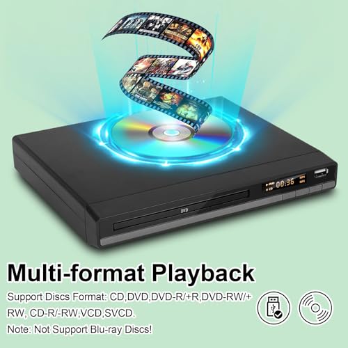 Image of DVD Player HDMI Region Free DVD Players for TV, 1080P Upscaling, USB Input, HDMI RCA Cable Included, Breakpoint Memory, Built-in PAL NTSC, DVD CD Player for Home Plays All Regions and Multi-Format