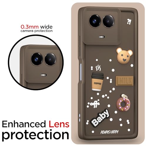 Image of Outlouders Back Cover for Realme 11 / 11X 5G / Narzo 60X 5G | 3D Cartoon Bear Cute Fun Silicone Full Body Protection Bumper Case (Brown)