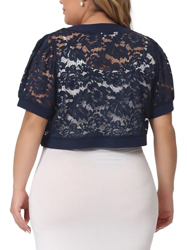 Image of Agnes Orinda Plus Size Cropped Cardigans for Women Open Front Short Sleeve Floral Lace Sheer Bolero Shrugs for Dresses