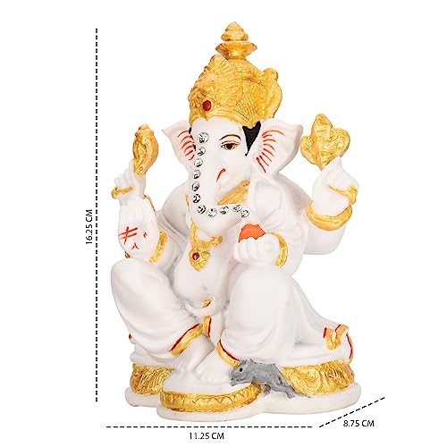 Image of Marble Dust Ganesha God Idol in Matt White Finish for Mandir, Home Decor Showpiece and Gifting (Dust Ganesha)